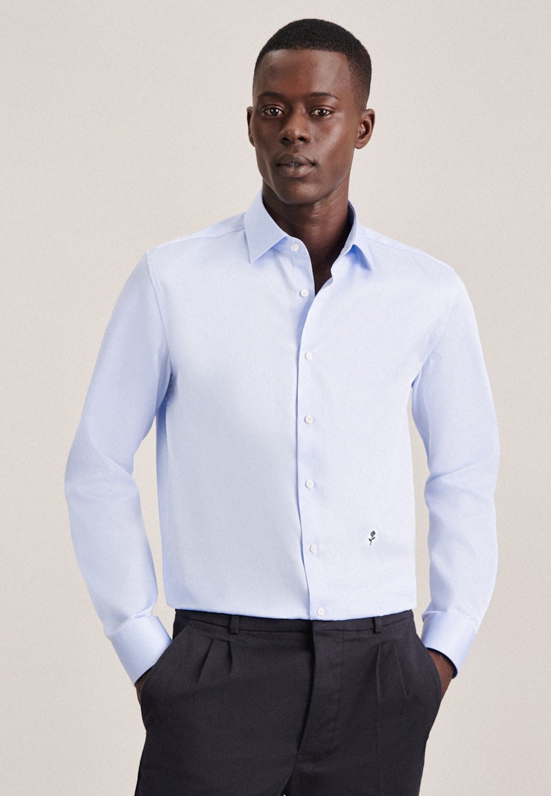 Easy-iron Satin Business Shirt in Slim with Kent-Collar