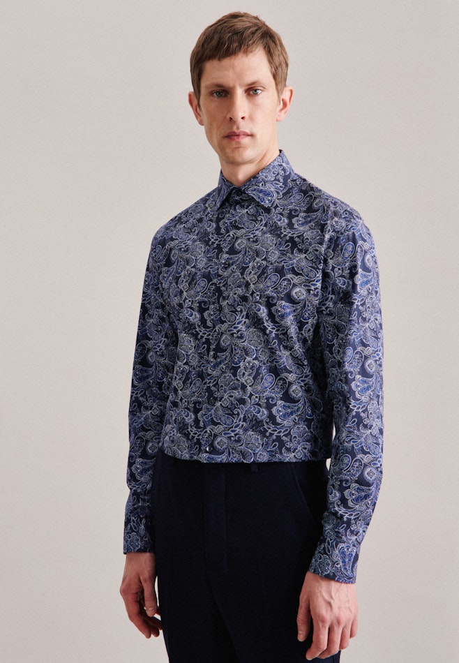 Business Shirt in Slim with Kent-Collar in Dark Blue | Seidensticker online shop