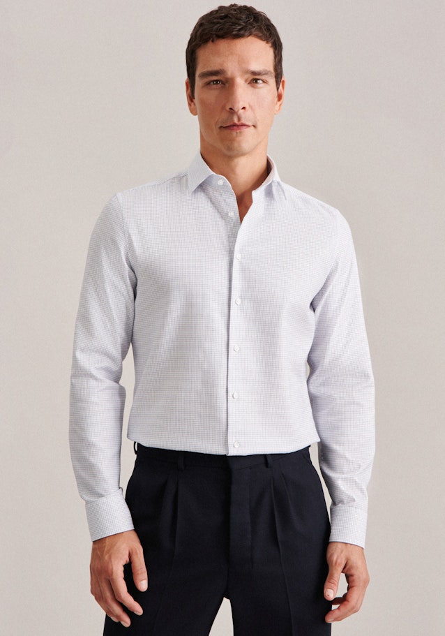 Non-iron Herringbone pattern Business Shirt in Shaped with Kent-Collar in Medium Blue | Seidensticker Onlineshop