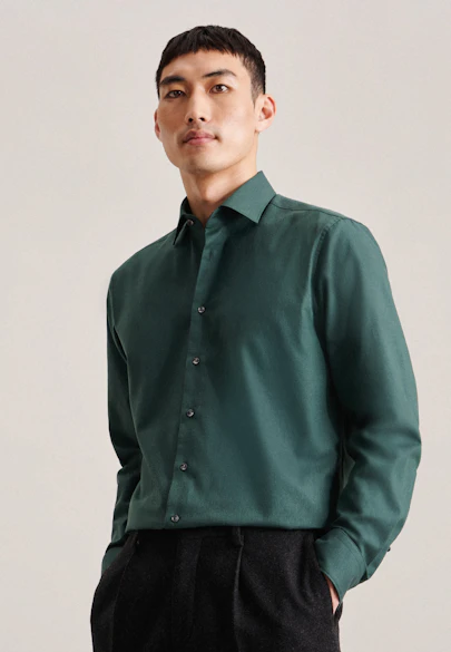 Regular Flannel shirt Uni in Green |  Seidensticker Onlineshop