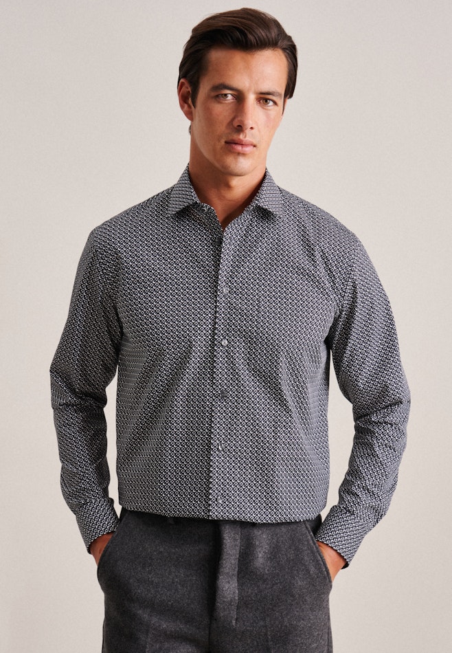 Regular Business Hemd Druck in Schwarz | Seidensticker Onlineshop