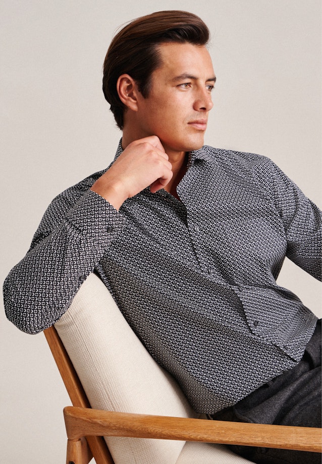 Regular Business Hemd Druck in Schwarz |  Seidensticker Onlineshop