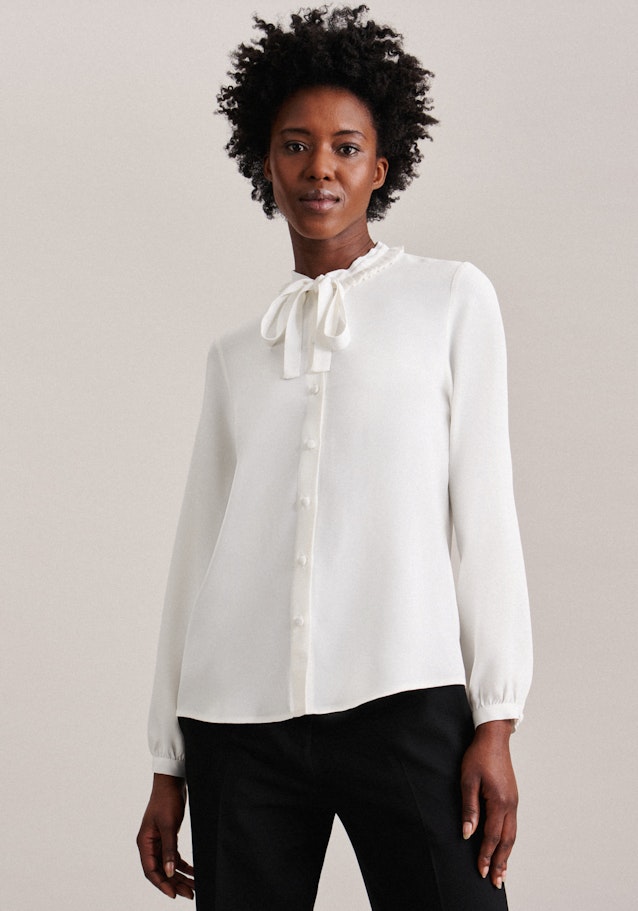Long sleeve Crepe Stand-Up Blouse in White | Seidensticker Onlineshop