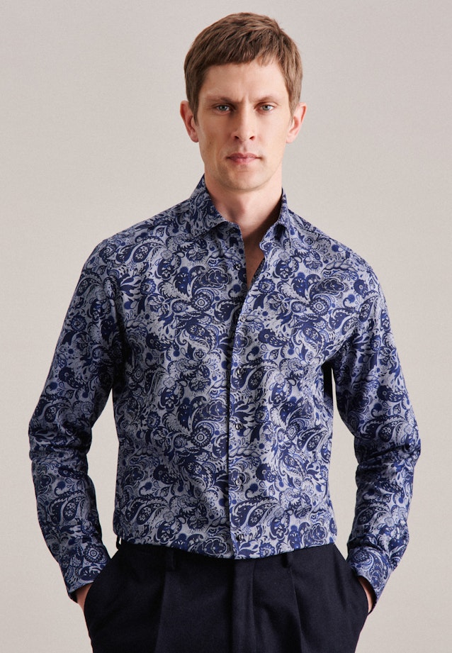 Flannel shirt in Slim with Kent-Collar in Dark Blue | Seidensticker Onlineshop