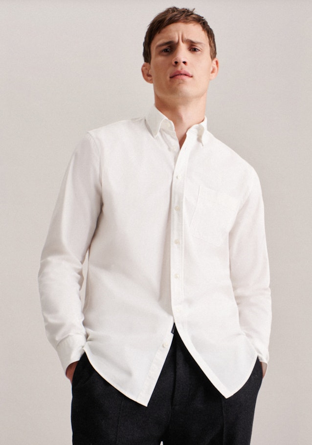 Twill Casual Hemd in Regular mit Button-Down-Kragen in Ecru | Seidensticker Onlineshop