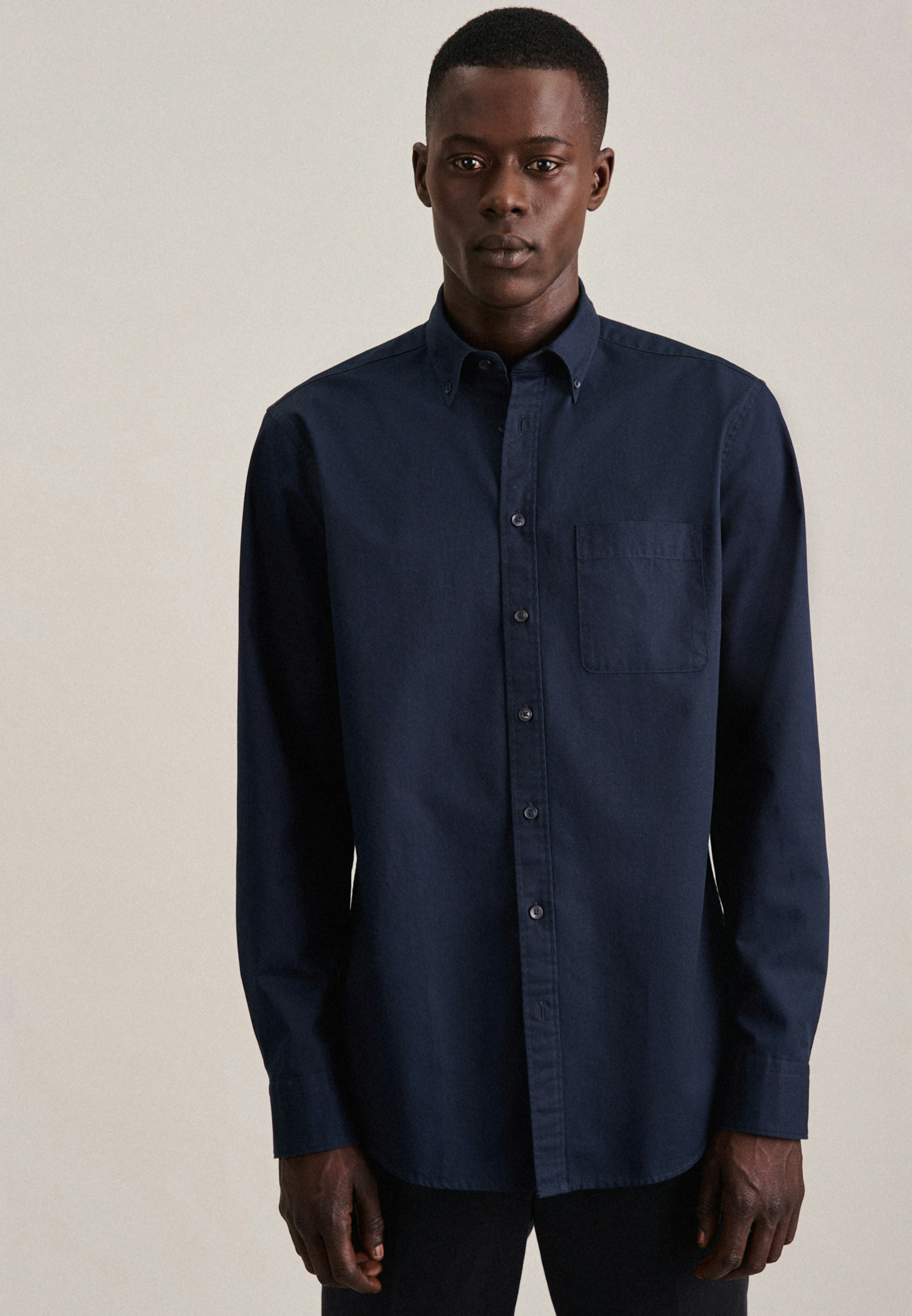 Men Regular Casual Shirt Uni dark blue Seidensticker