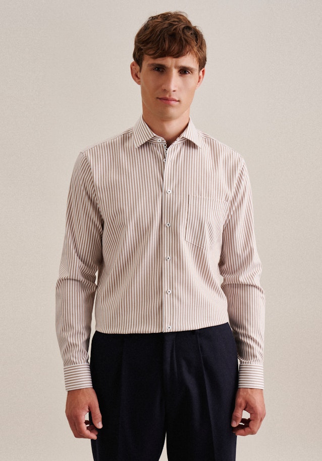 Non-iron Twill Business Shirt in Regular with Kent-Collar in Brown | Seidensticker Onlineshop