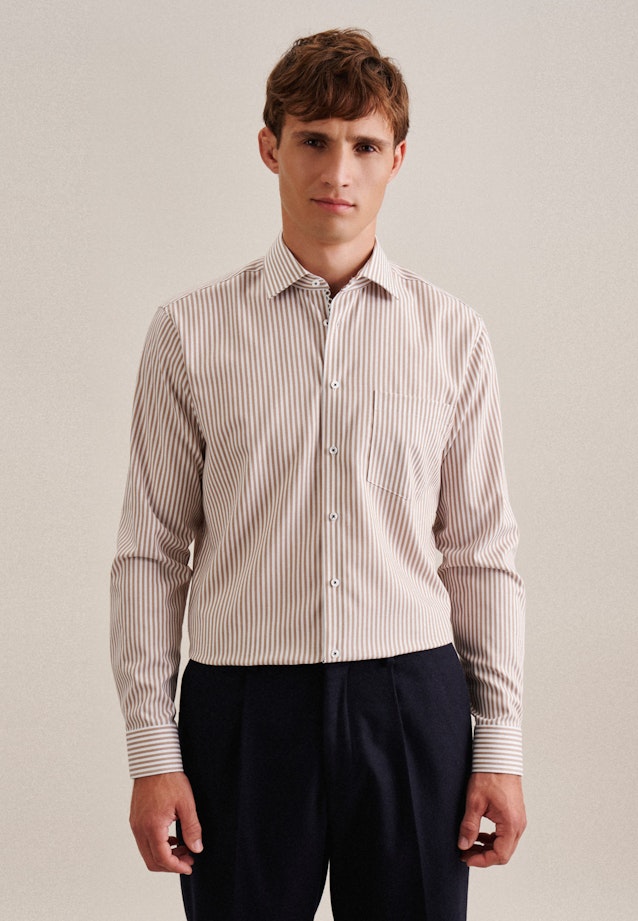Non-iron Twill Business Shirt in Regular with Kent-Collar in Brown | Seidensticker Onlineshop