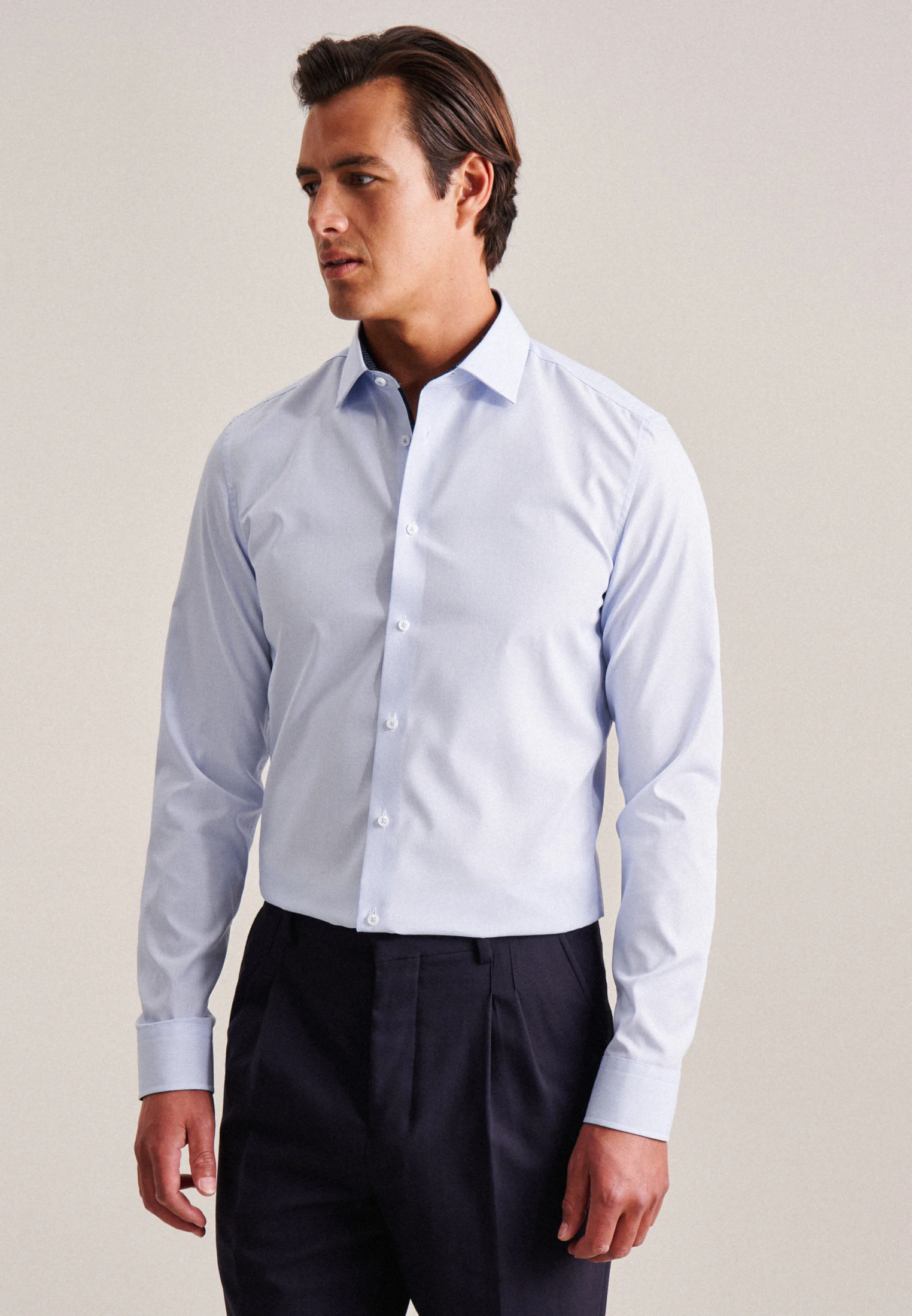 Slim Business Hemd Streifen Blau 37