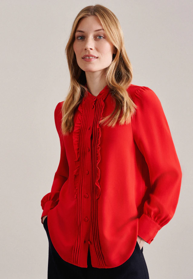 Stand collar blouse Uni in Red |  Seidensticker Onlineshop