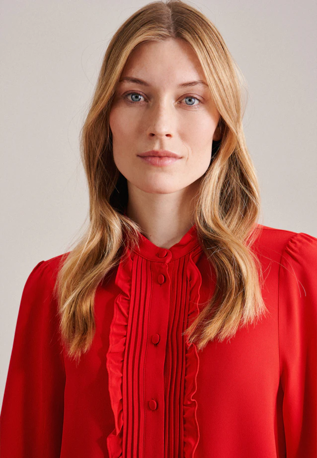 Stand collar blouse Uni in Red |  Seidensticker Onlineshop