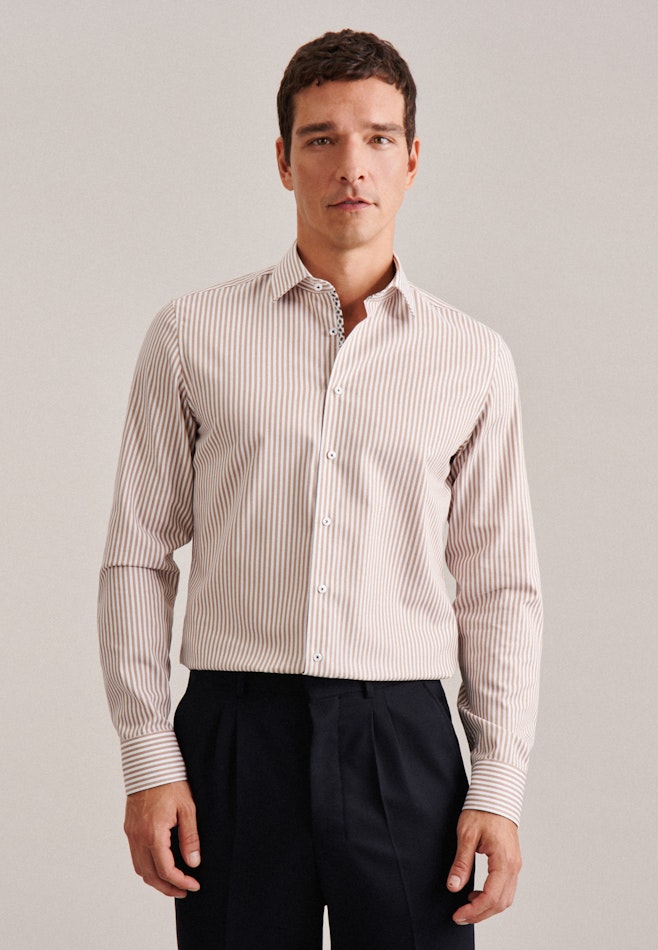 Non-iron Twill Business Shirt in Slim with Kent-Collar in Brown | Seidensticker online shop