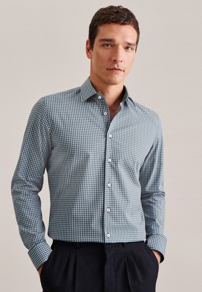 Non-iron Poplin Business Shirt in Slim with Kent-Collar in Green | Seidensticker online shop