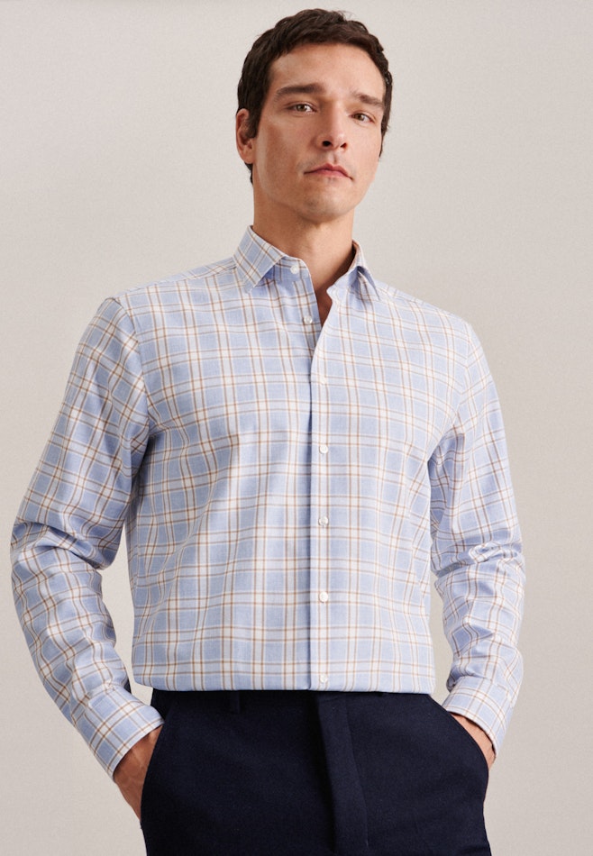 Flannel shirt in Regular with Kent-Collar in Light Blue | Seidensticker online shop
