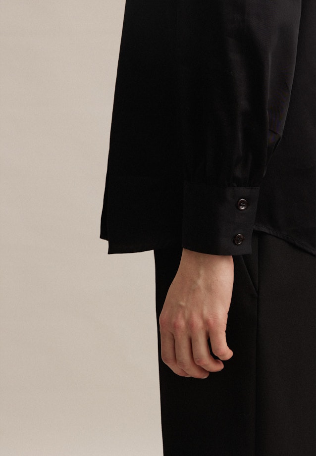 Long sleeve Satin Stand-Up Blouse in Black |  Seidensticker Onlineshop