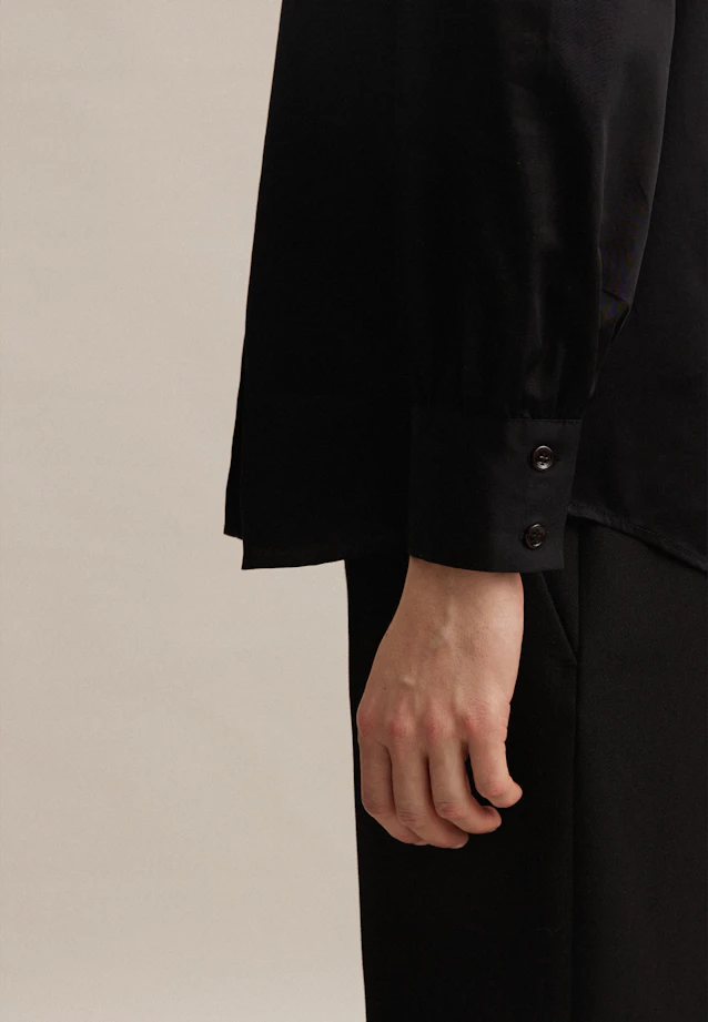 Stehkragenbluse Uni glänzend in Schwarz |  Seidensticker Onlineshop