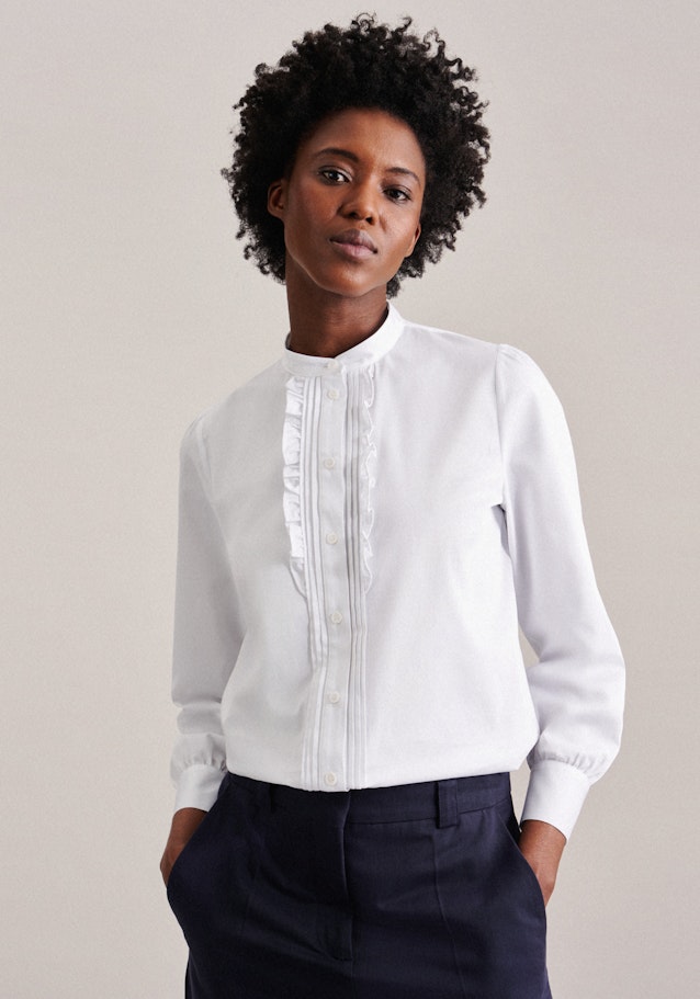 Long sleeve Satin Stand-Up Blouse in White |  Seidensticker Onlineshop