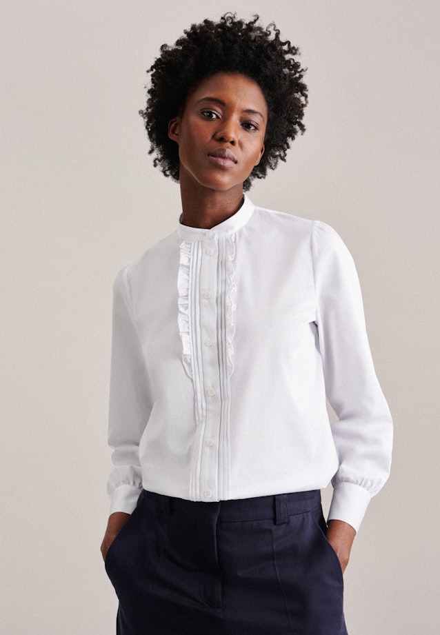 Long sleeve Satin Stand-Up Blouse in White | Seidensticker Onlineshop