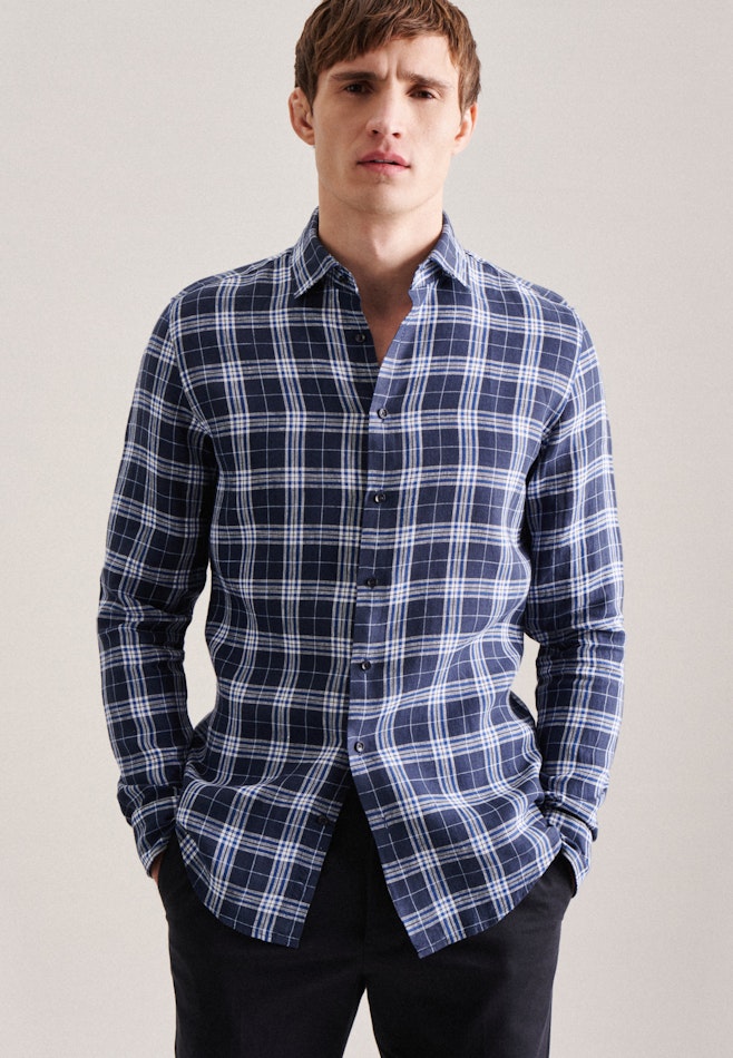 Chemise Business X-Slim Lin Col Kent dans Bleu Foncé | Boutique en ligne Seidensticker