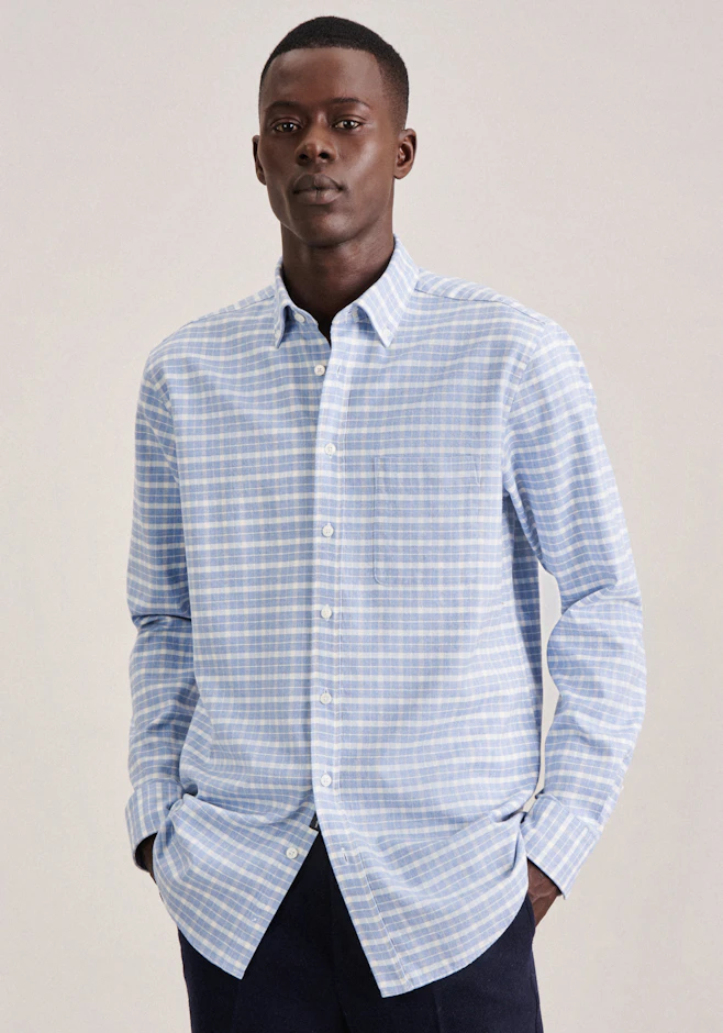 Regular Casual Hemd Karo in Hellblau | Seidensticker Onlineshop