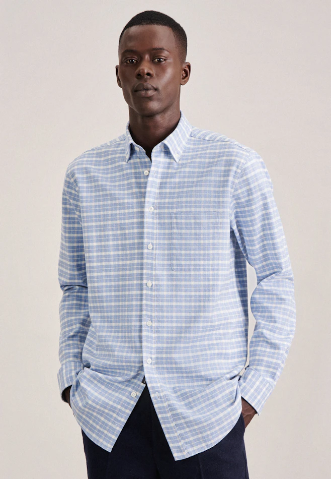 Regular Chemise décontractée carreaux dans Bleu Clair | Boutique en ligne Seidensticker