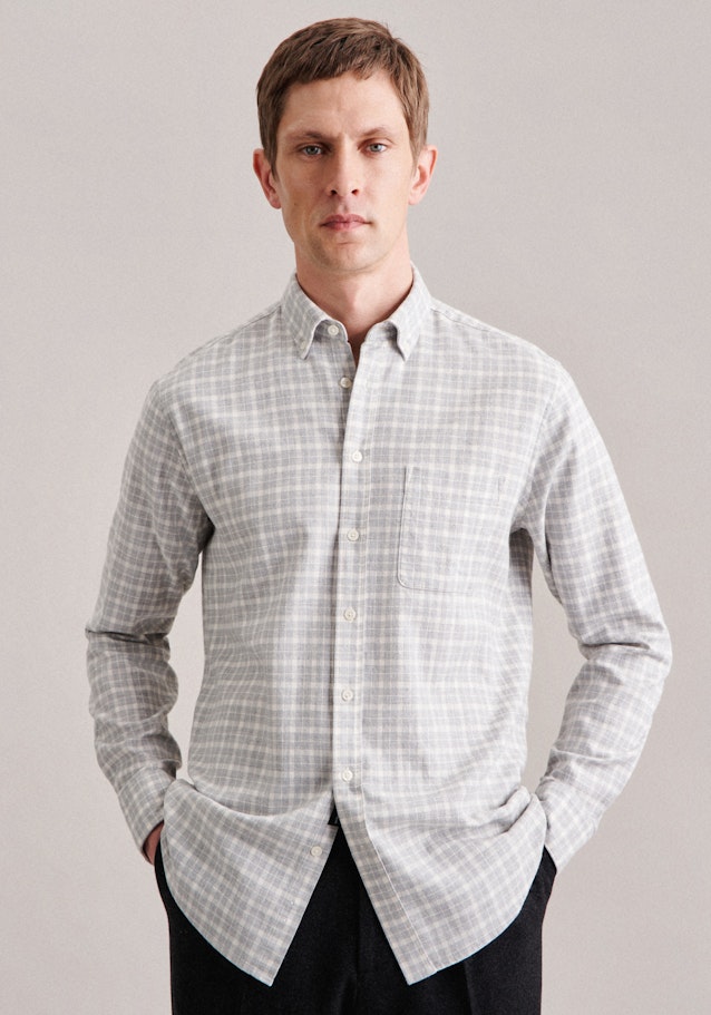 Casual Shirt in Regular with Button-Down-Collar in Grey | Seidensticker Onlineshop