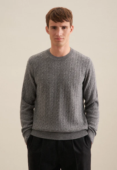 Crew Neck Pullover Zopfmuster in Grey |  Seidensticker Onlineshop