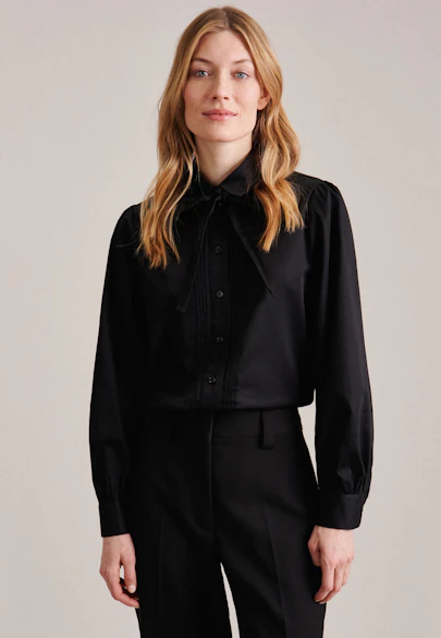 Tie-Neck Blouse Plain-coloured Glossy in Black |  Seidensticker Onlineshop