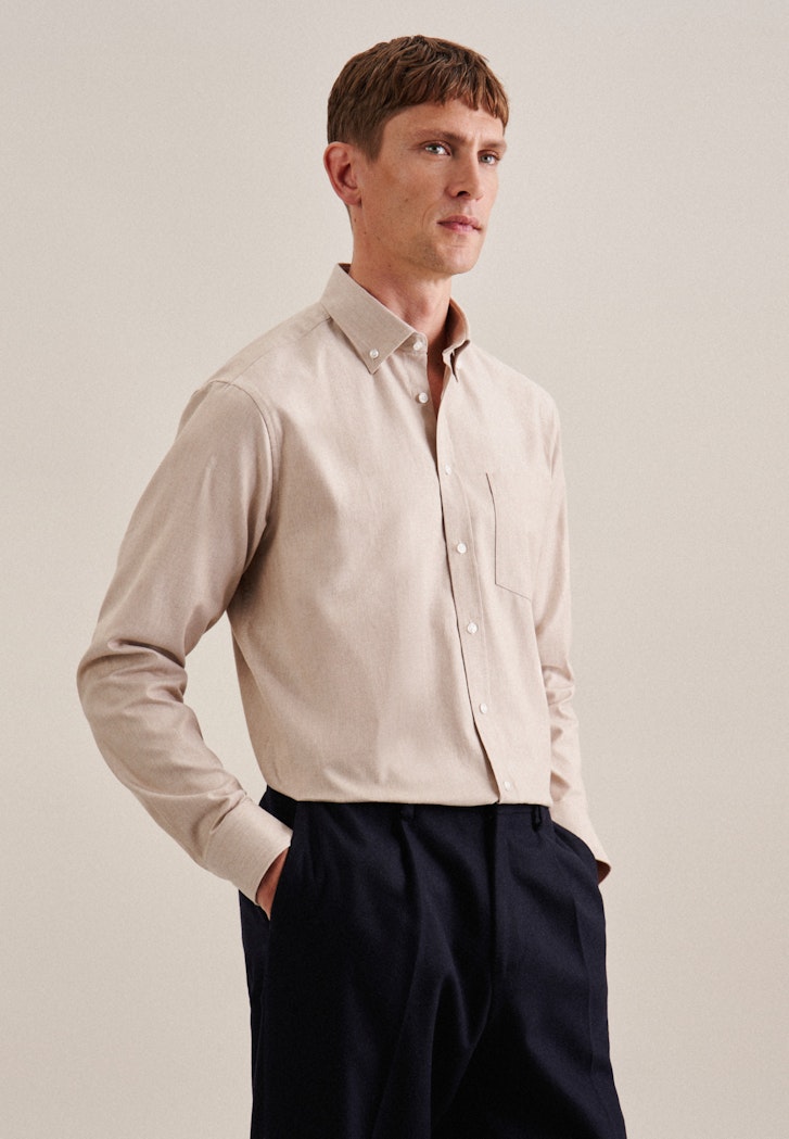 Herren Twill Business Hemd in Regular mit Button-Down-Kragen braun |  Seidensticker