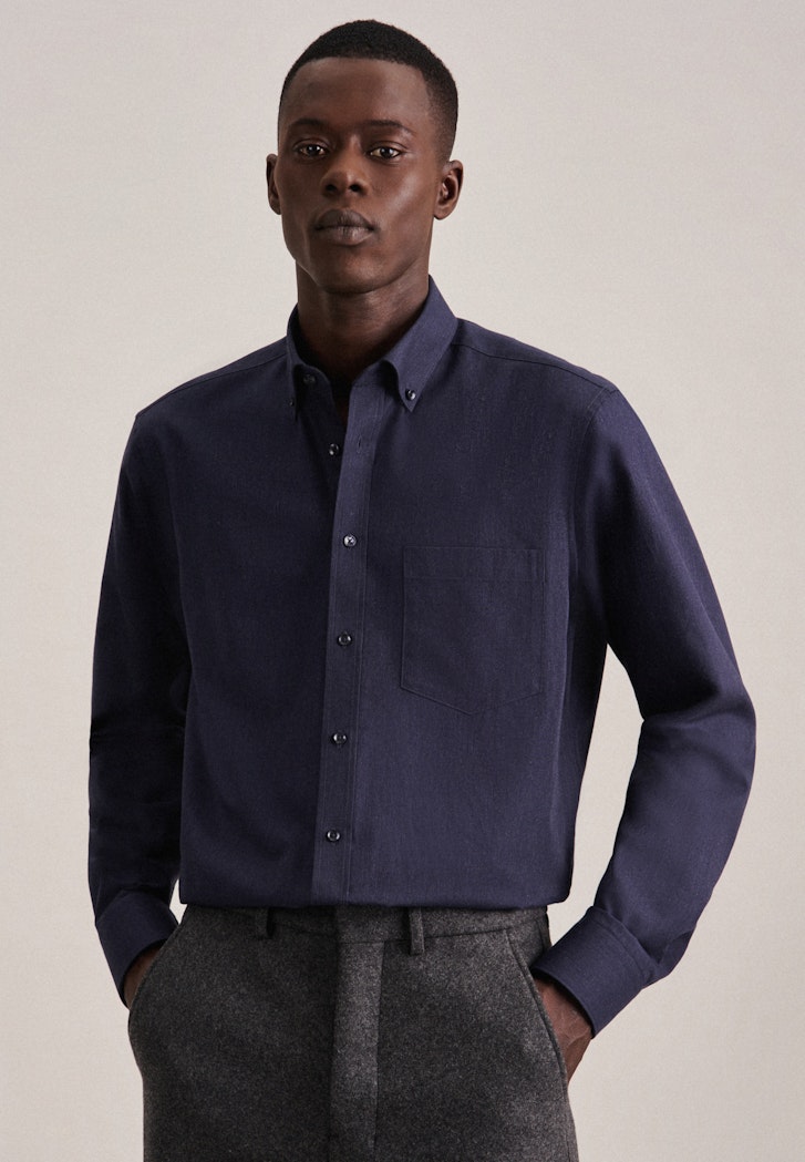 Herren Twill Business Hemd in Regular mit Button-Down-Kragen dunkelblau |  Seidensticker