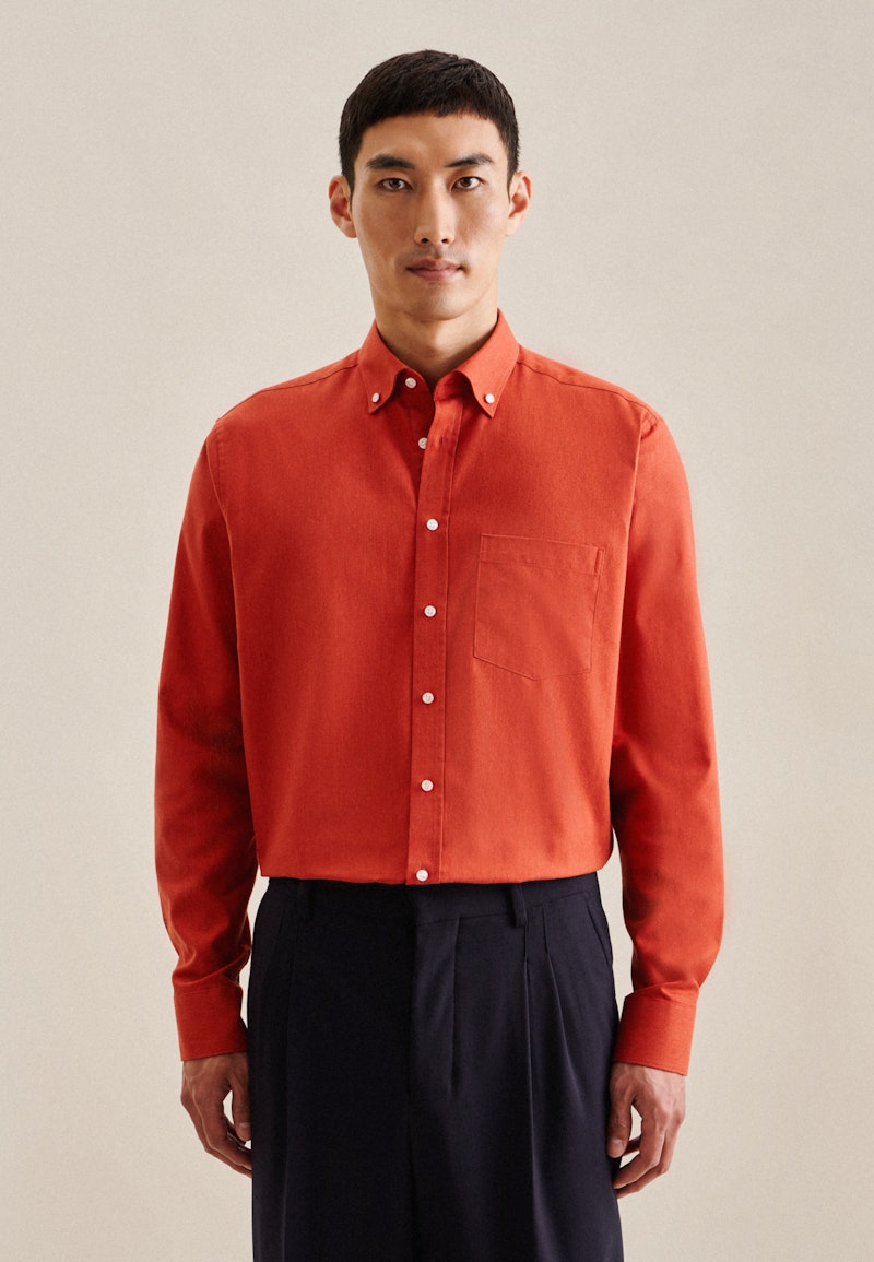 Seidensticker Regular | in orange Herren Button-Down-Kragen mit Hemd Business Twill