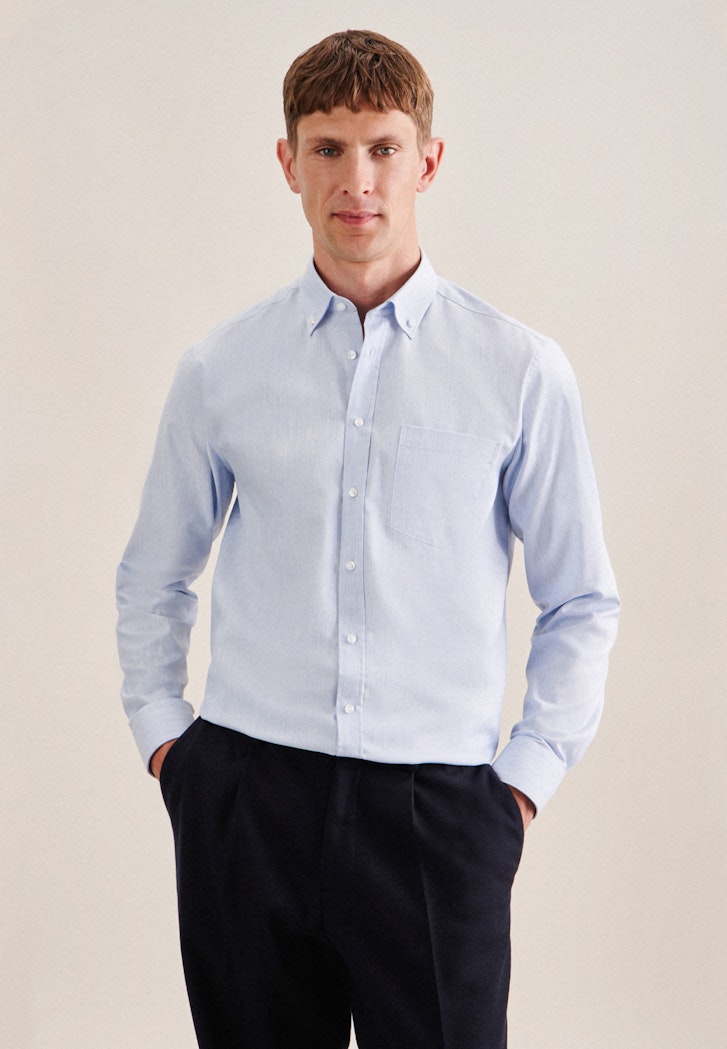 Herren Twill Business Hemd in Regular mit Button-Down-Kragen hellblau |  Seidensticker