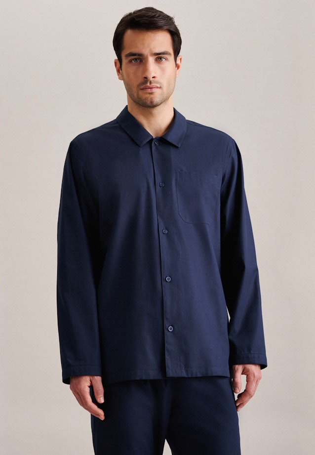 Pyjama Regular Manche Longue Hemdkragen in Bleu Foncé |  Seidensticker Onlineshop