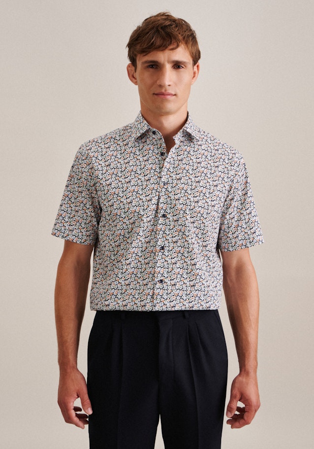 Poplin Short sleeve Business Shirt in Regular with Kent-Collar in Dark Blue | Seidensticker Onlineshop