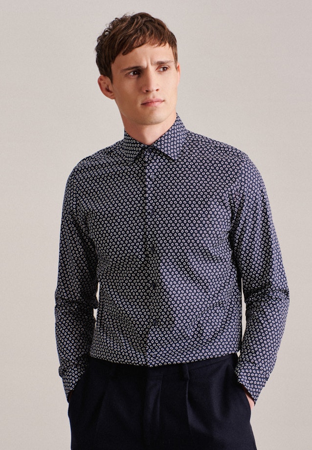 Shaped Business Hemd Druck in Dunkelblau |  Seidensticker Onlineshop