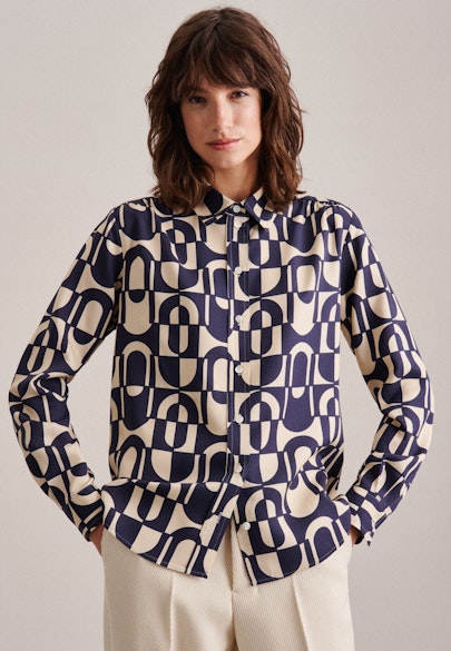 Stand-Up Blouse Print in Dark Blue |  Seidensticker Onlineshop
