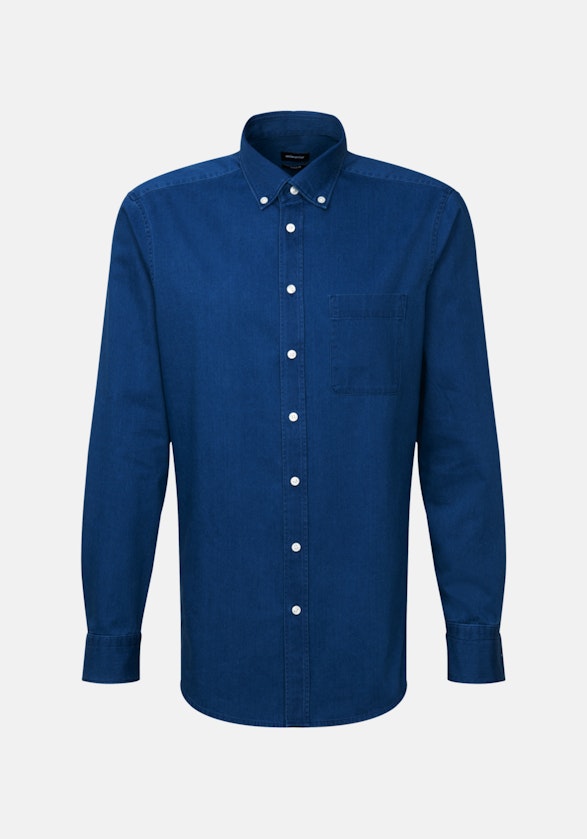 Denim Casual Hemd in Regular mit Button-Down-Kragen in Mittelblau |  Seidensticker Onlineshop