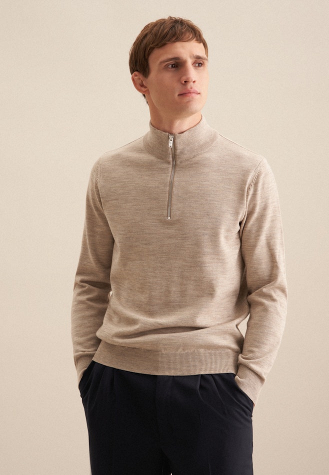 Regular Quarter Zip Uni dans Beige | Boutique en ligne Seidensticker