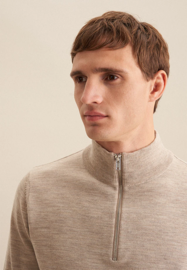 Regular Quarter Zip Uni in Beige |  Seidensticker Onlineshop
