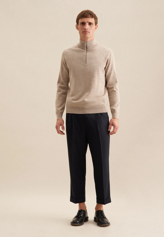 Regular Quarter Zip Uni in Beige |  Seidensticker Onlineshop