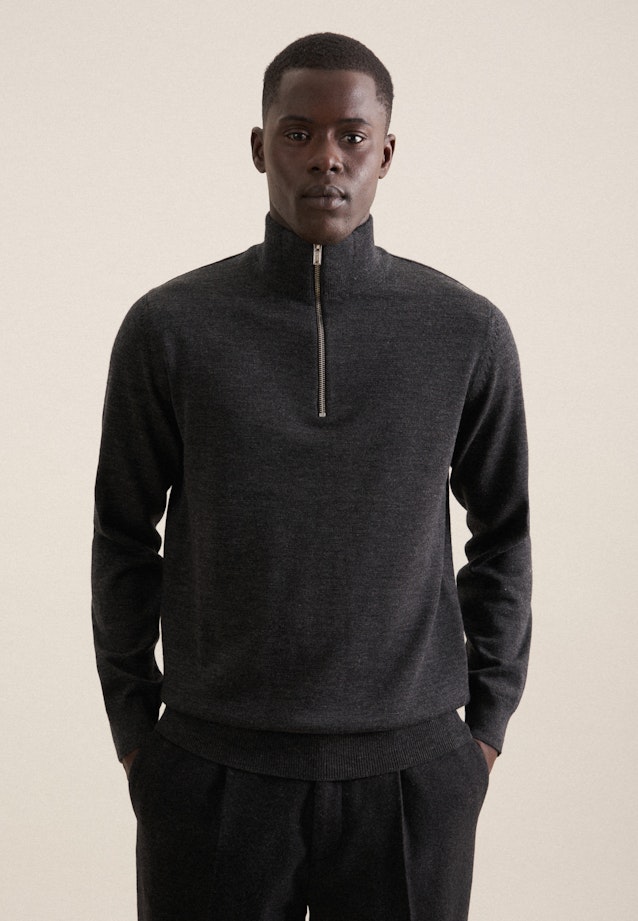 Regular Quarter Zip, Pullover Uni in Grau |  Seidensticker Onlineshop