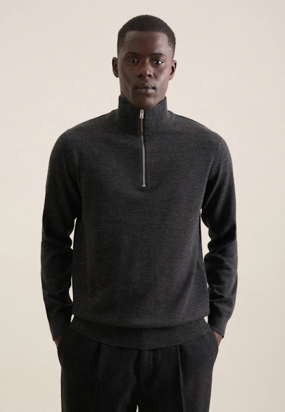 Stehkragen Quarter Zip Uni, in Grau |  Seidensticker Onlineshop
