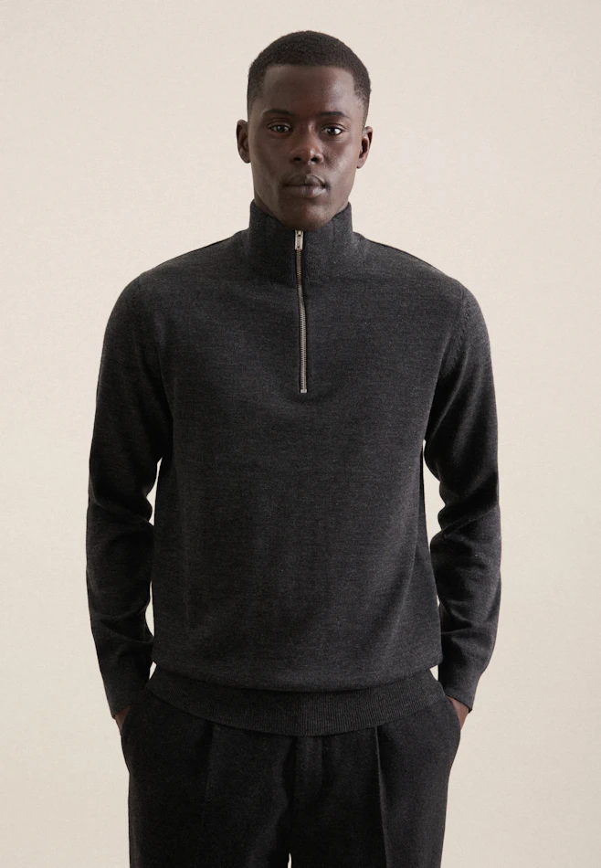 Regular Quarter Zip Uni dans Gris | Boutique en ligne Seidensticker