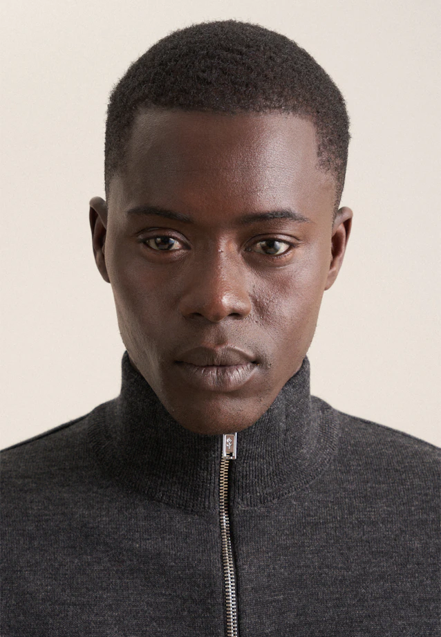 Stehkragen Quarter Zip Uni, in Grau |  Seidensticker Onlineshop