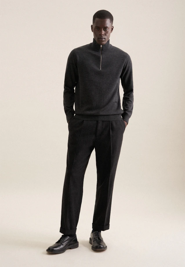 Stehkragen Quarter Zip Uni, in Grau |  Seidensticker Onlineshop
