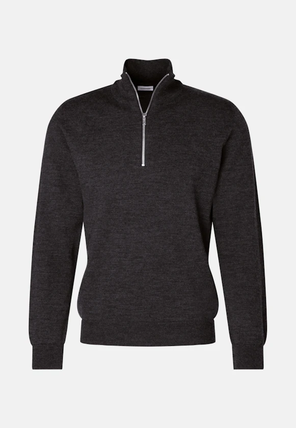 Stehkragen Quarter Zip Uni, in Grau |  Seidensticker Onlineshop