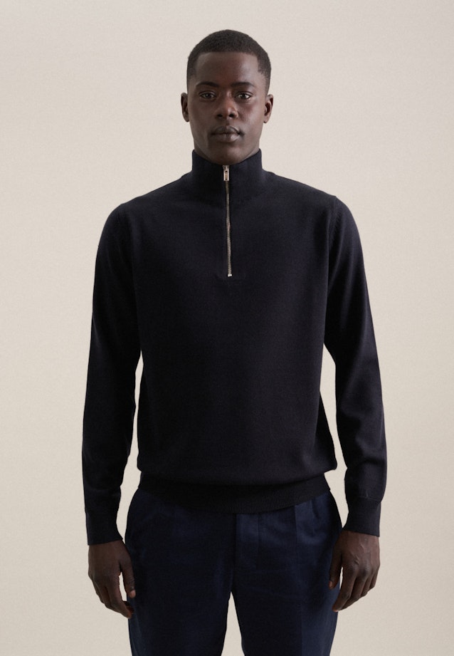Regular Quarter Zip, Pullover Uni in Dunkelblau |  Seidensticker Onlineshop