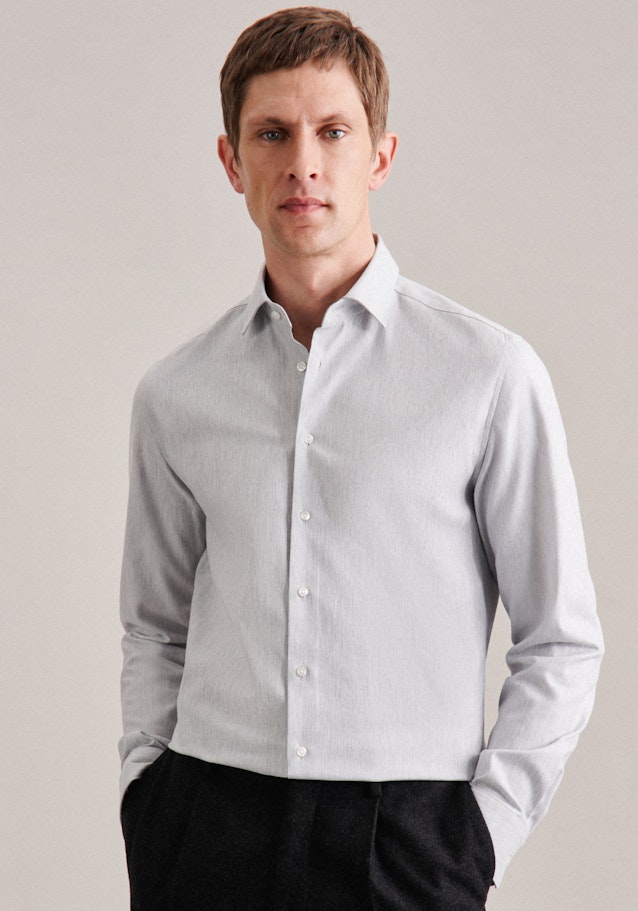 Flannel shirt in Slim with Kent-Collar in Grey | Seidensticker Onlineshop