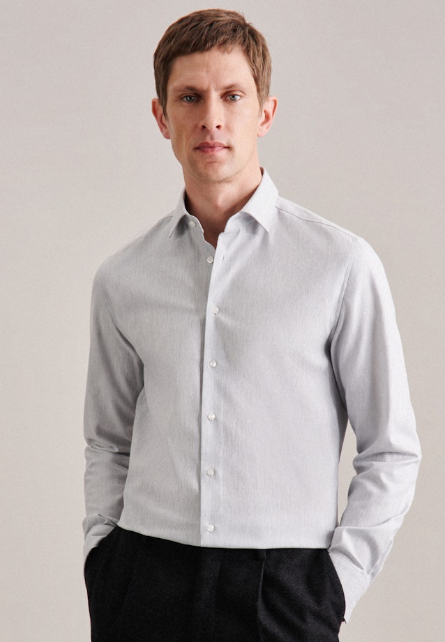 Flannel shirt in Slim with Kent-Collar in Grey |  Seidensticker Onlineshop