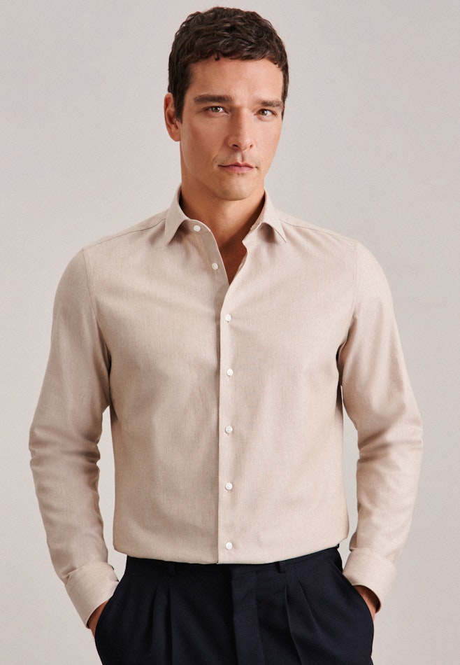 Slim Chemise en flanelle Uni dans Marron | Boutique en ligne Seidensticker